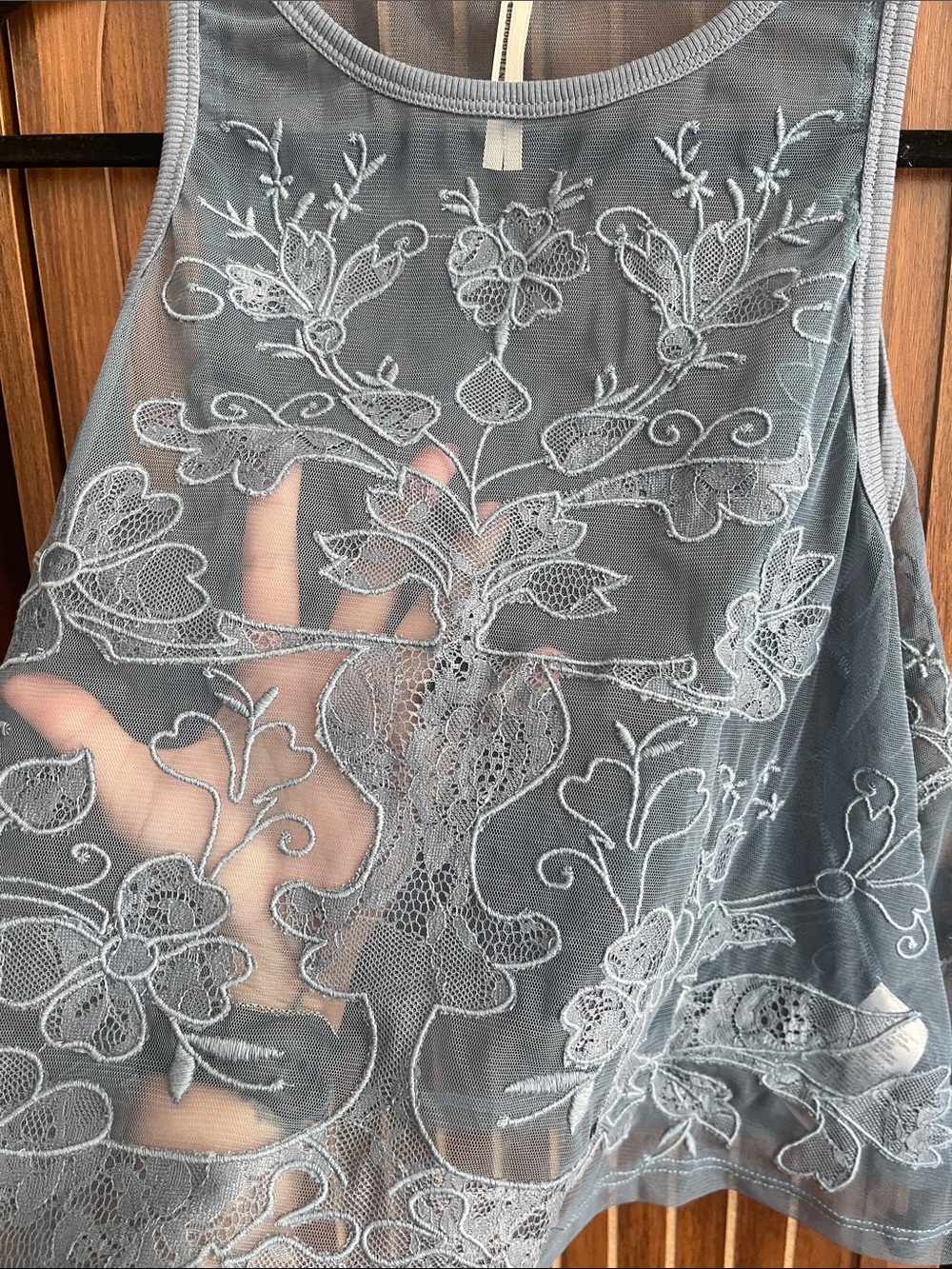 Anthropologie Blue Mesh Appliqué Lace Embroidered Tank Top - Picture 3 of 6